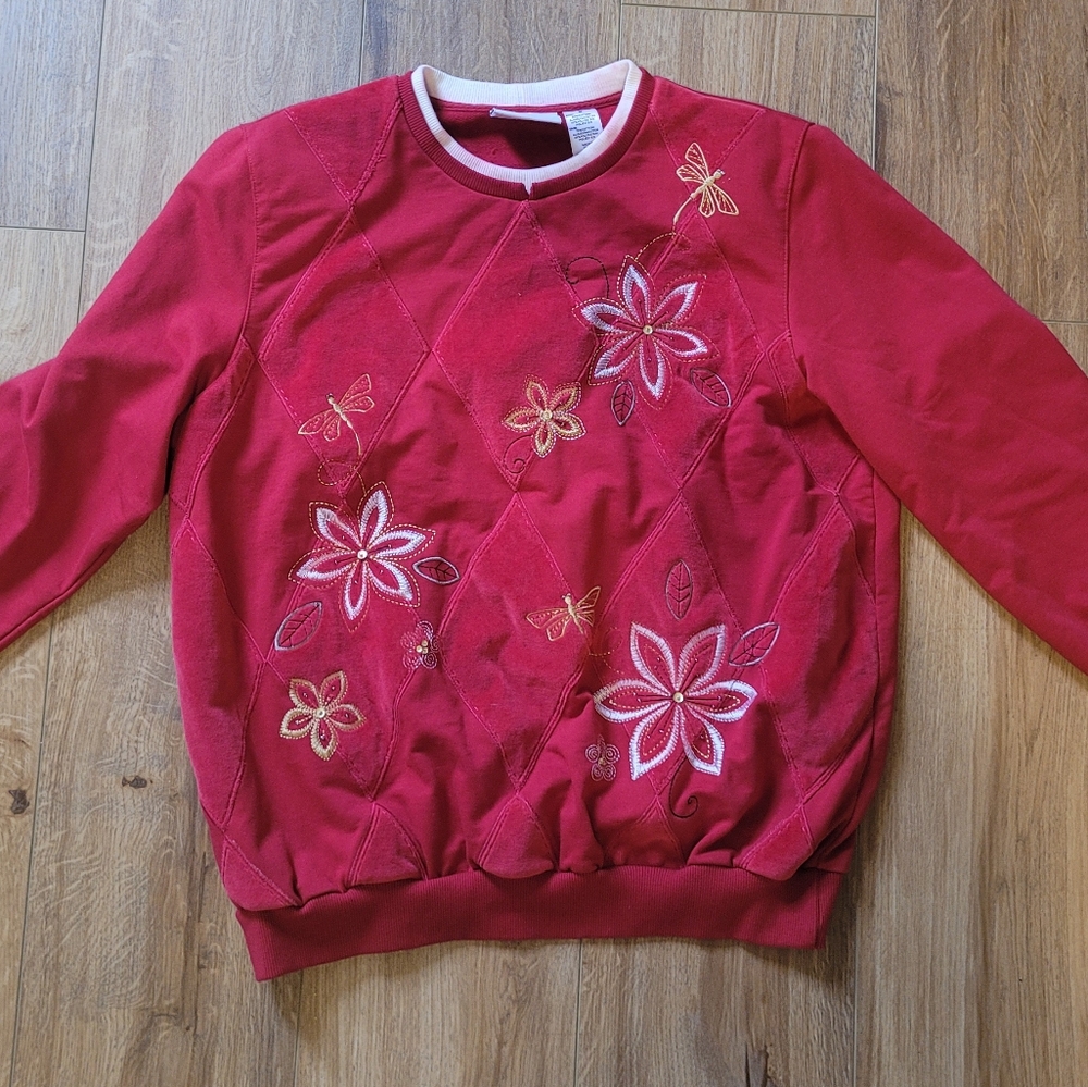Alfred Dunner Womens Embroidered Pullover Sweater